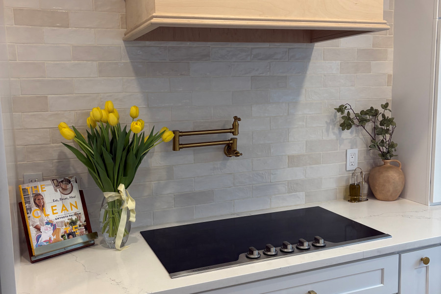 Custom Wood Range Hood with Tile Backsplash Installation